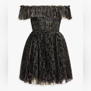 ❗️ $545 Monique Lhuillier Off Shoulder Cocktail Mini Dress Size 6 Silver Glitter